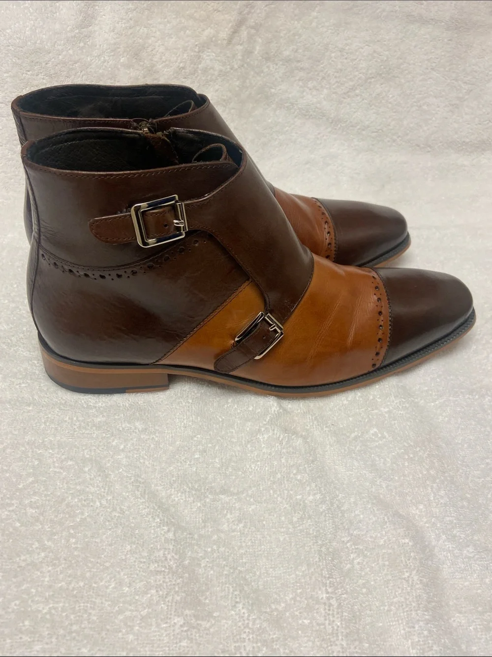 Men's Two-Tone Brown Leather Monk Strap Oxfords
